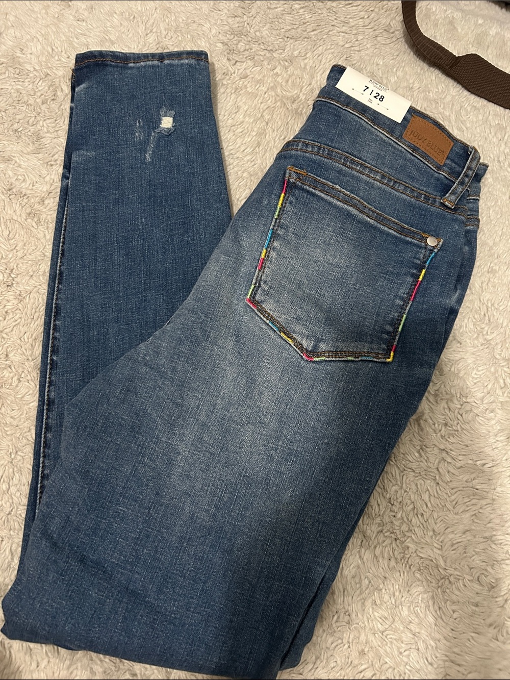 Judy Blue Medium Blue Distressed Skinny Jeans - Picture 3 of 3